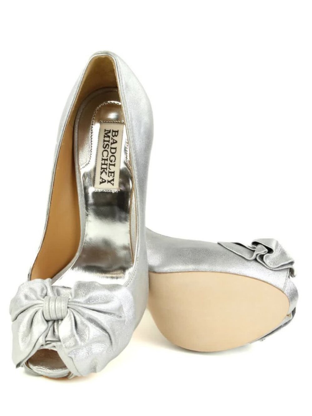 Badgley Mischka WILDA Silver Metallic Bow Pumps